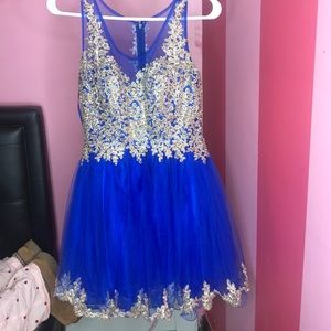 Royal blue mesh rhinestone floral details